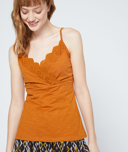 Plunge neckline wrap cotton top  spice.