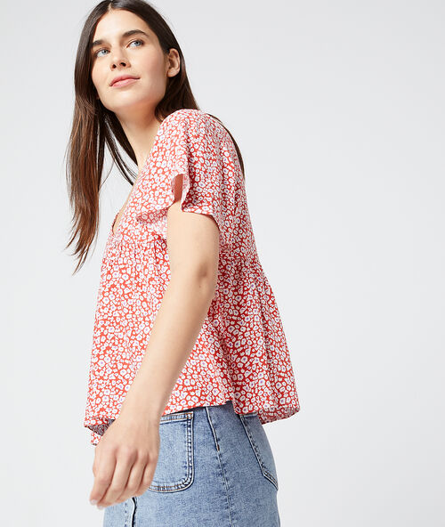 Floral print blouse crimson.