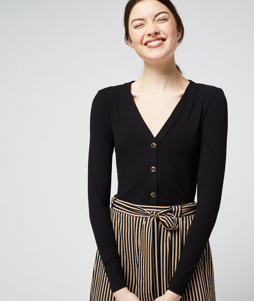 Cord t-shirt with buttons black.