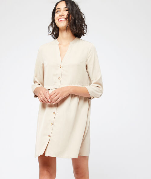 Robe chemise en tencel&reg; beige rose.