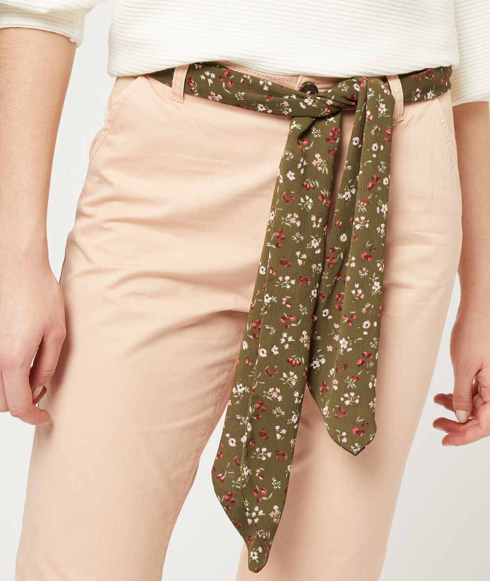 Straight leg trousers with scarf belt blush.