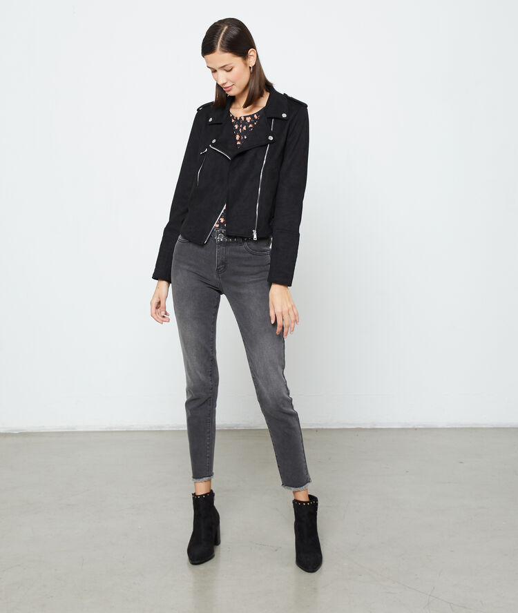 Biker jacket in suede effect black.