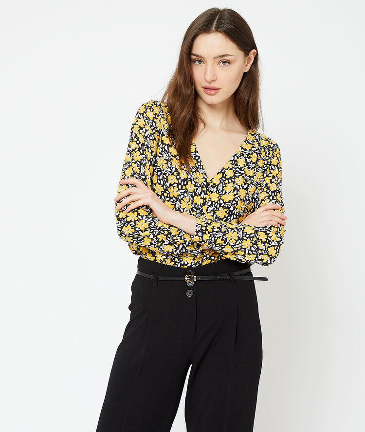 Blouse imprimé fleuri noir.