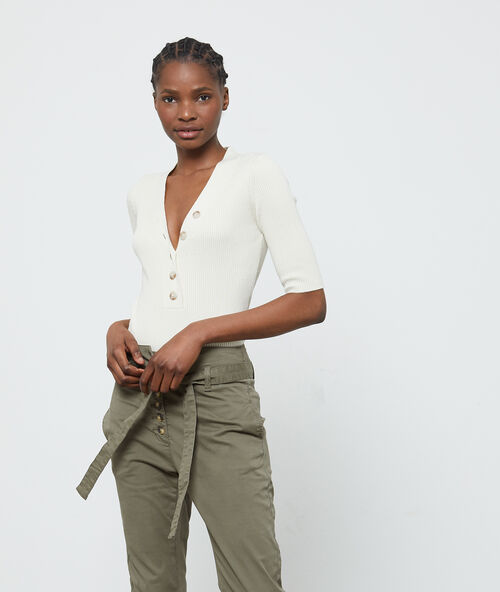 Short sleeves rib jumper sand.
