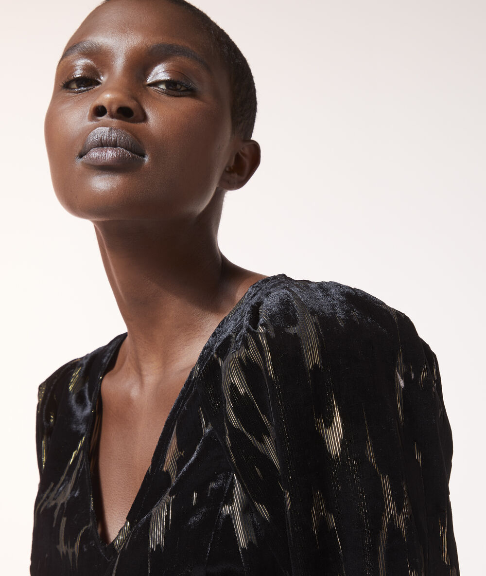 Body en velours manches bouffantes noir.