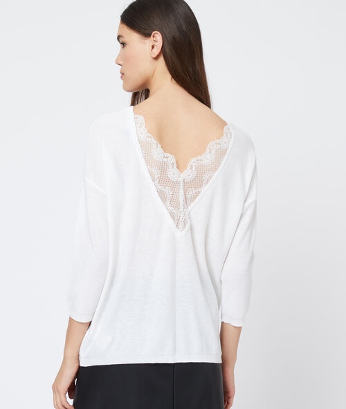 Jumper with plunging back in lace  off-white.