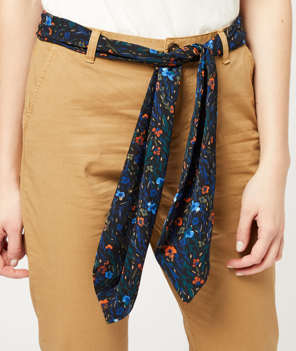 Straight leg trousers with scarf belt dark camel.