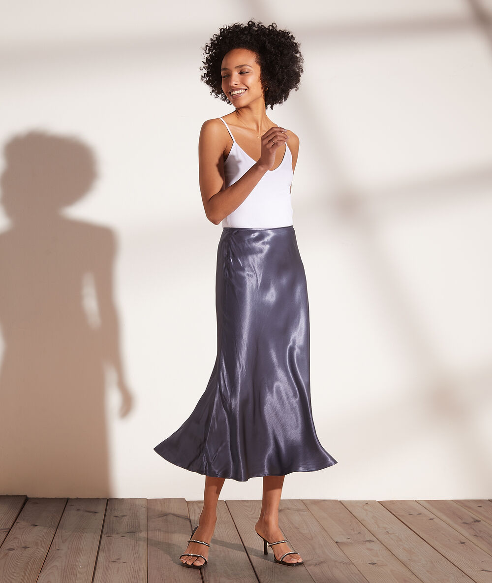 Satin midi skirt charcoal.