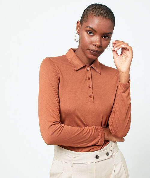 Polo &agrave; manches longues en coton epice.