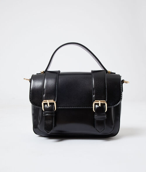 Satchel bag in patent leather effect black.