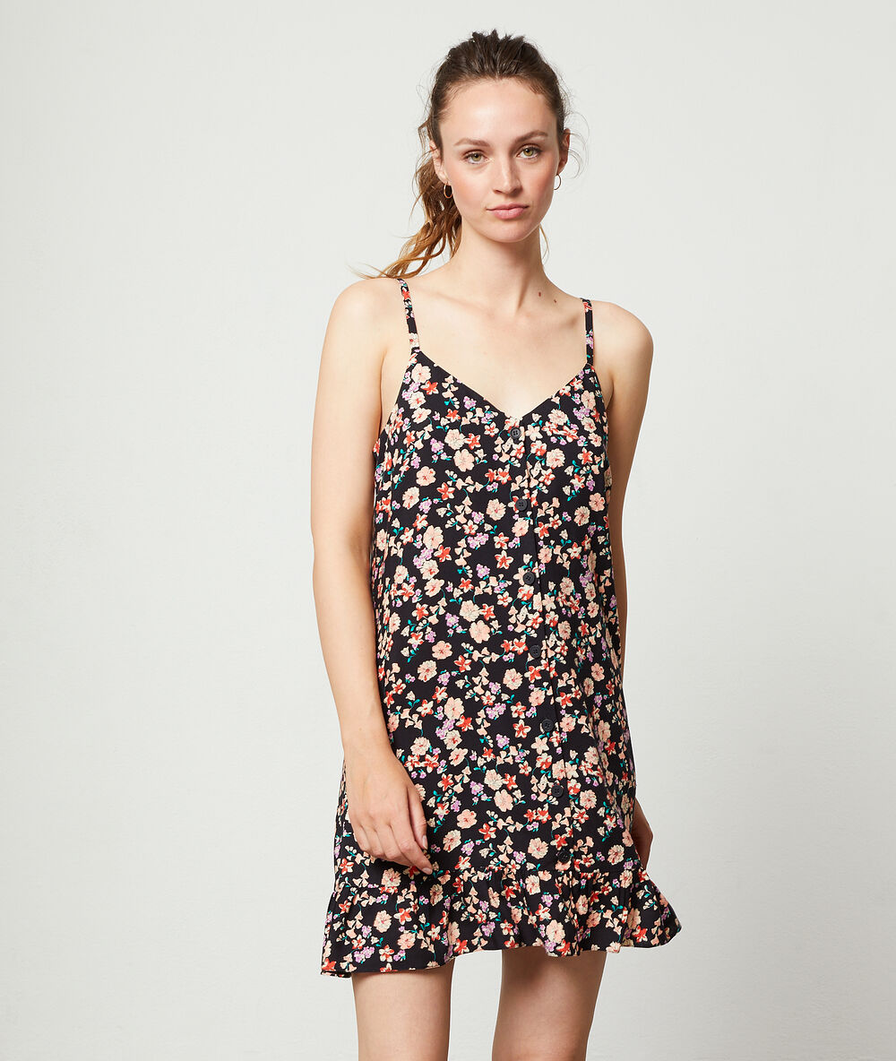 Floral print spaghetti strap dress black.