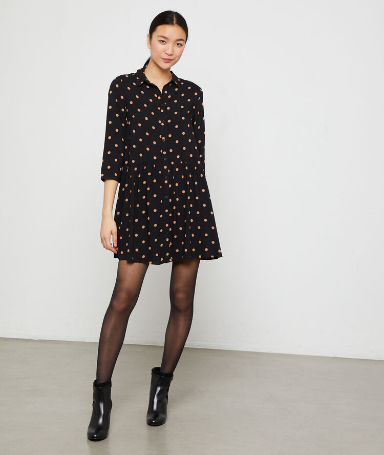 Full skirt dress in dots black.