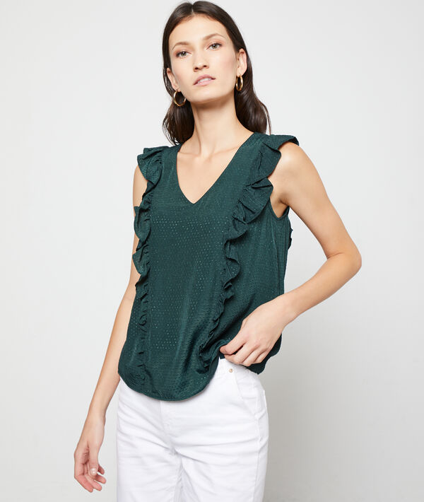 Dobby mesh blouse with ruffles Dobby mesh blouse with ruffles