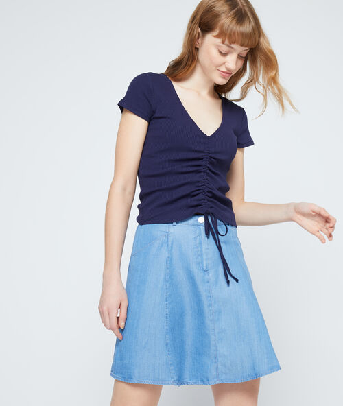 Rib t-shirt with tie detail navy.