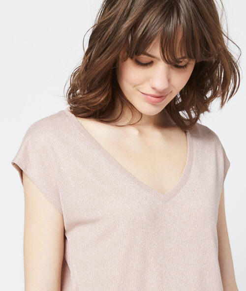 V neck metallic t-shirt pink beige.