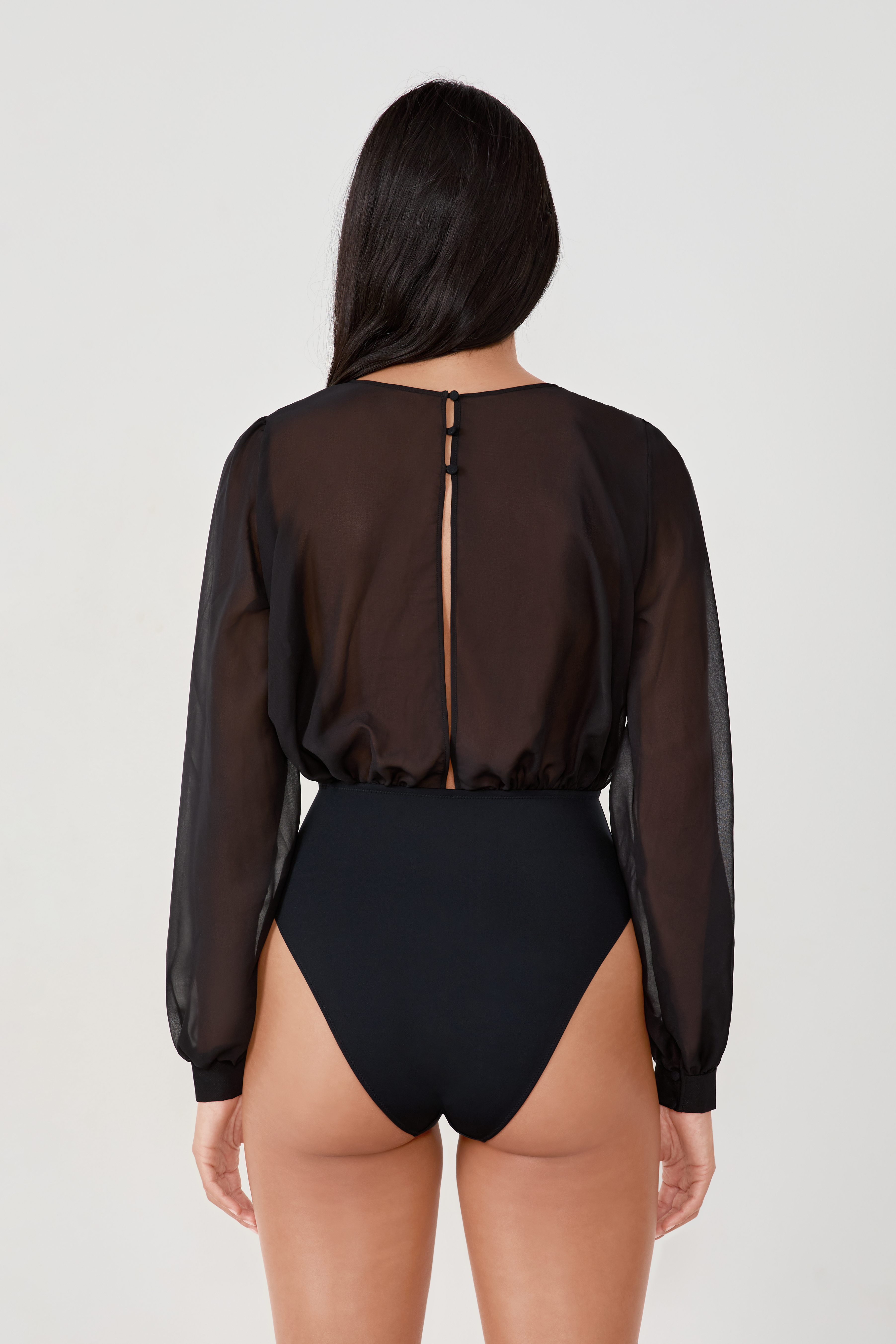 Transparent bodysuit in crepe - EFFEUILLAGE - NOIR - ETAM