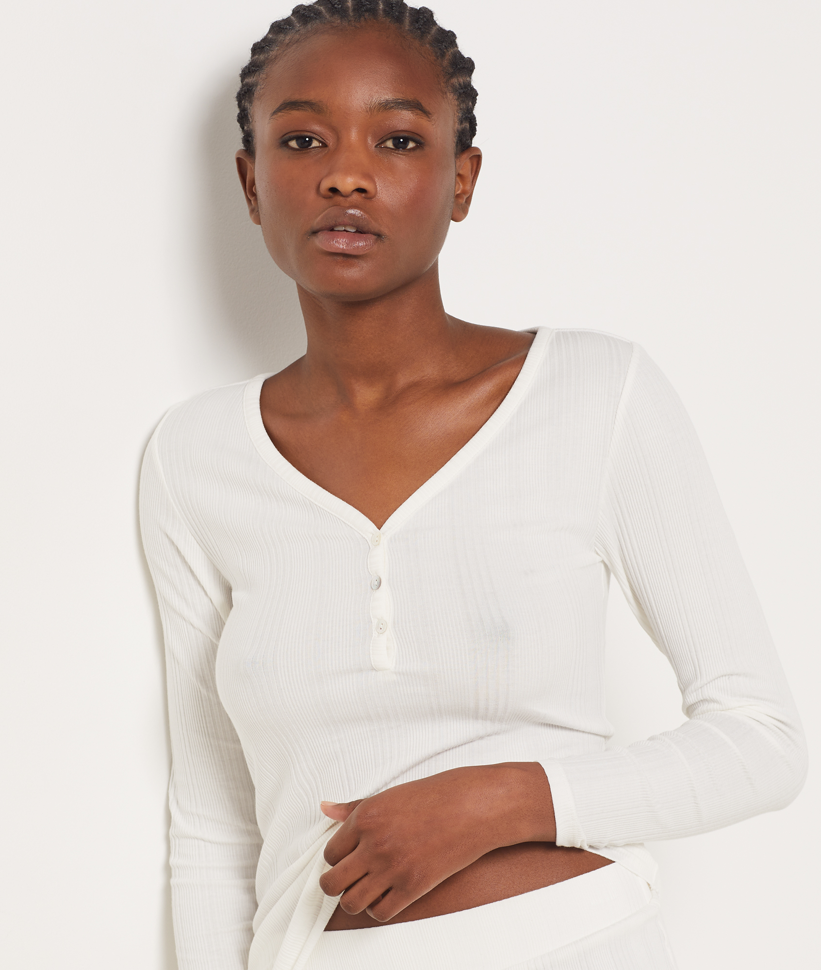 Long-sleeved T-shirt in Richelieu ribbed knit - COLY - BLANC - ETAM