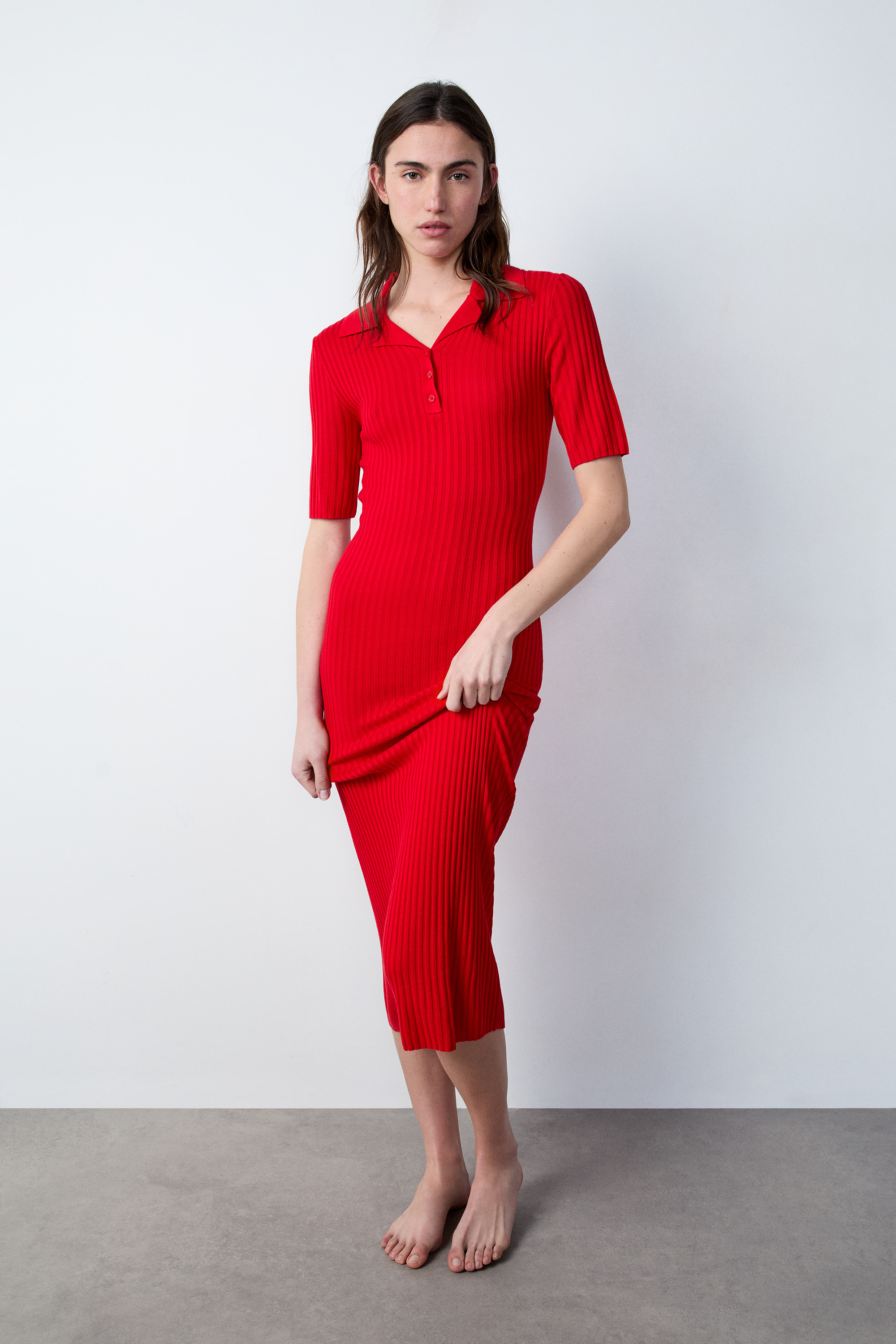 polo collar long sleeve dress for women in autumn