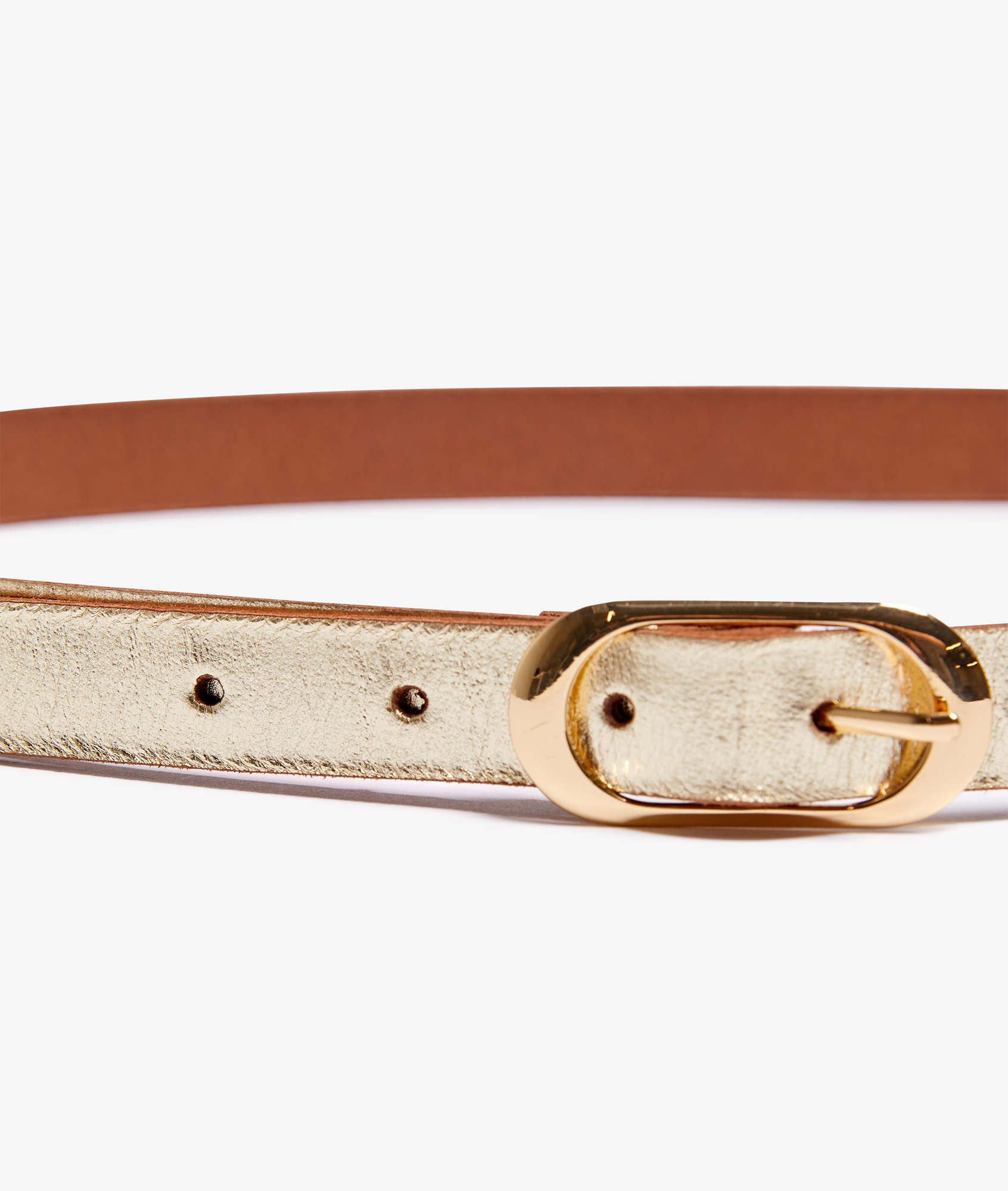 Thin Crocodile Print Leather Belt - HOLLY - OR - ETAM