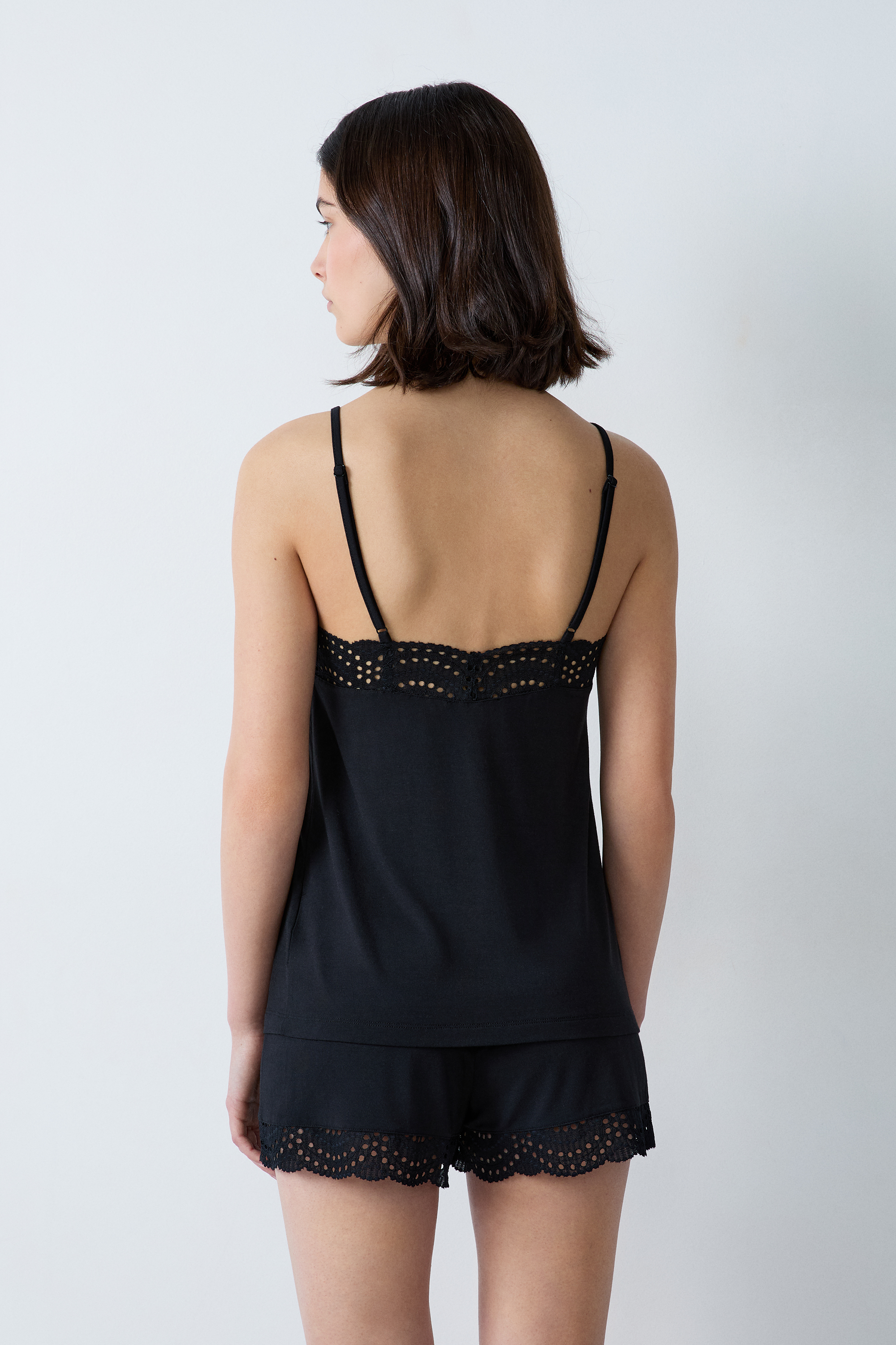 Modal Camisole with Lace Neckline - JOSEPHINE - NOIR - ETAM