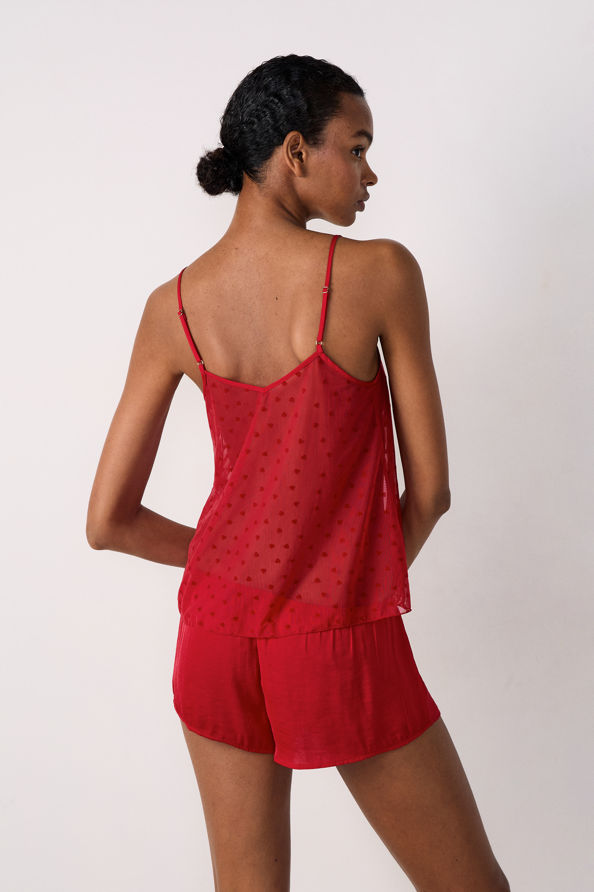 Sheer Voile Camisole With Heart Details And Lace Trim
