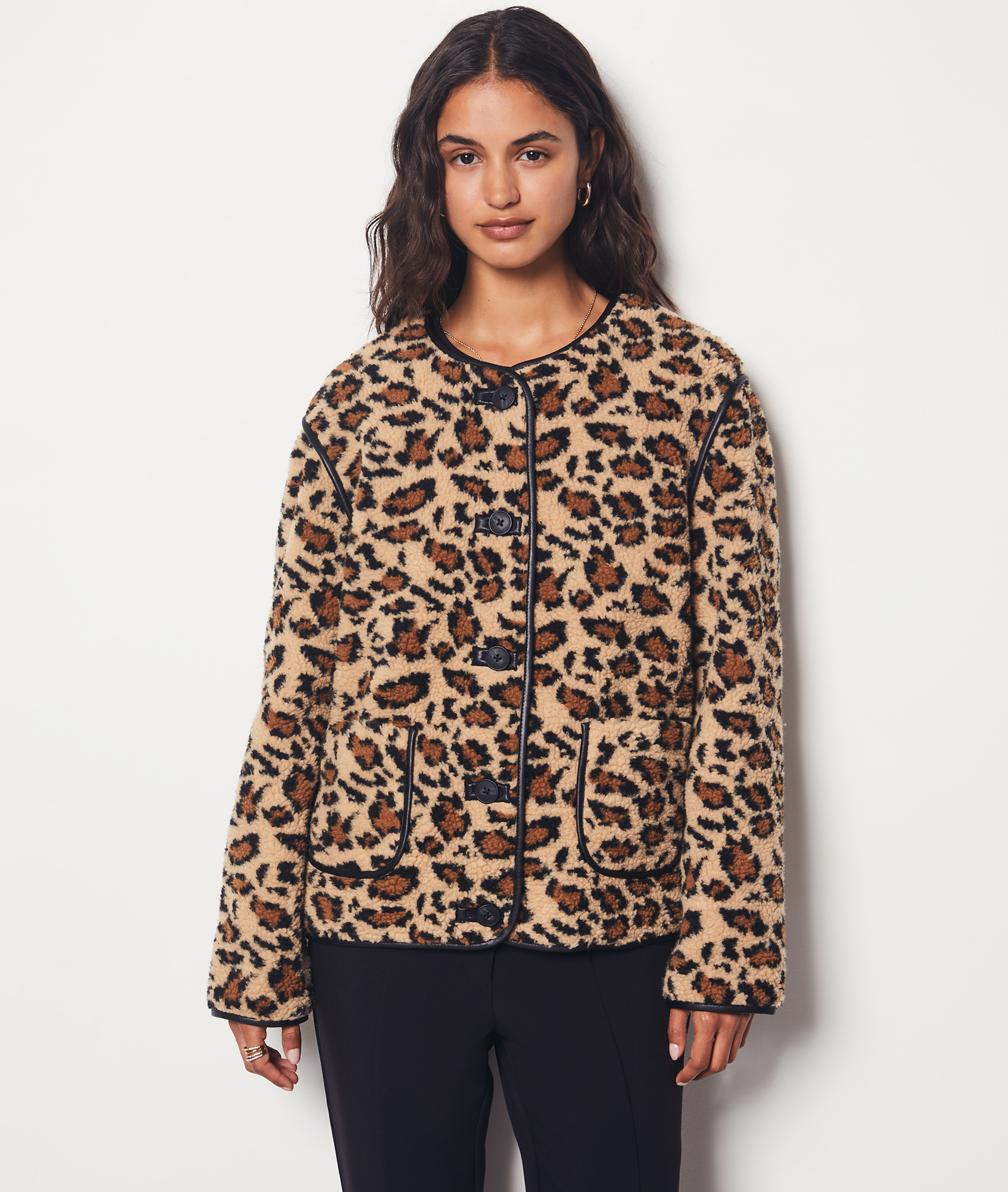 Leopard Print Fleece Jacket - STAN IMP - IMP FD TAUPE - ETAM