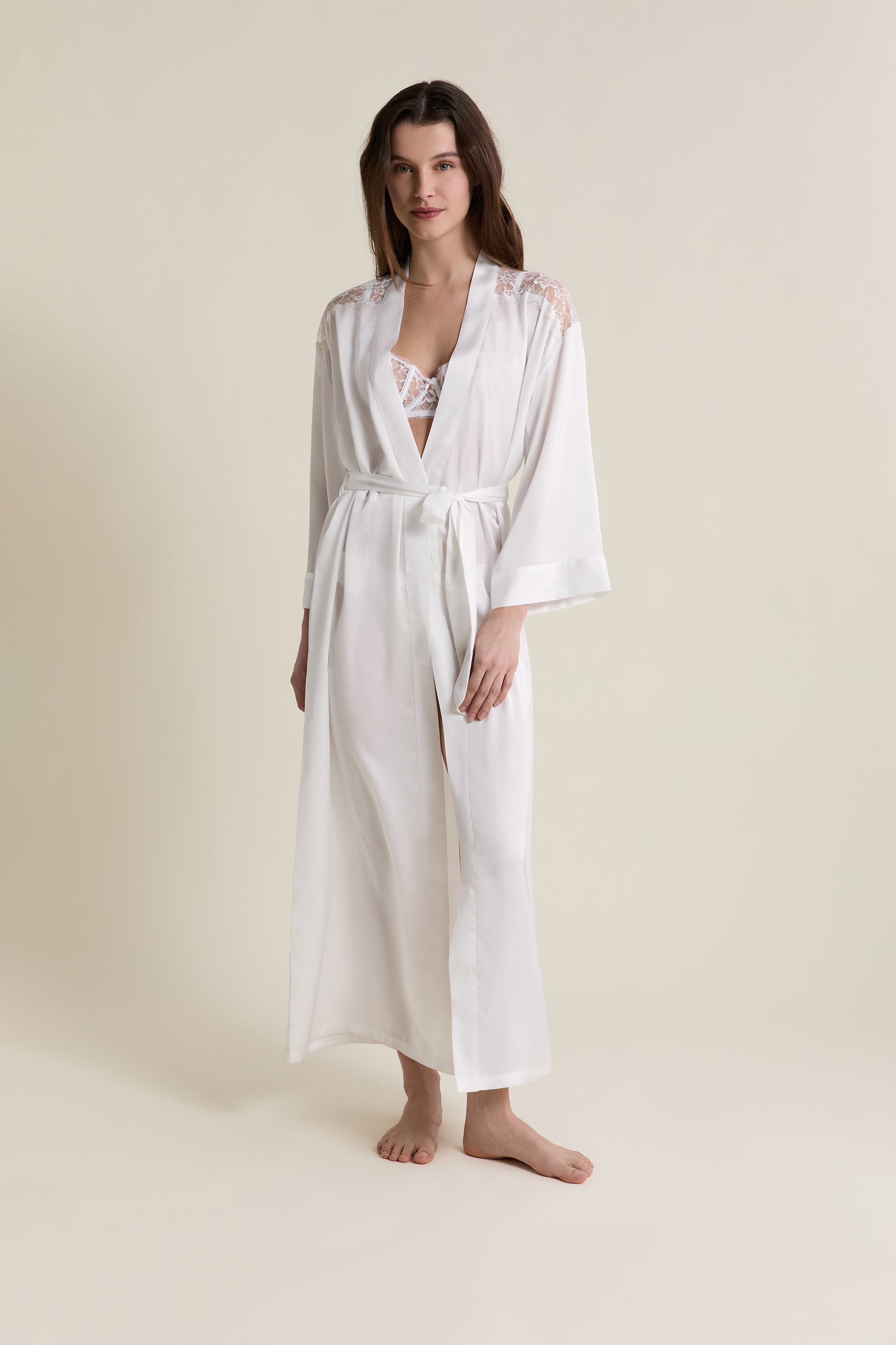 Long Satin Robe with Belt - MASCARADE - BLANC - ETAM