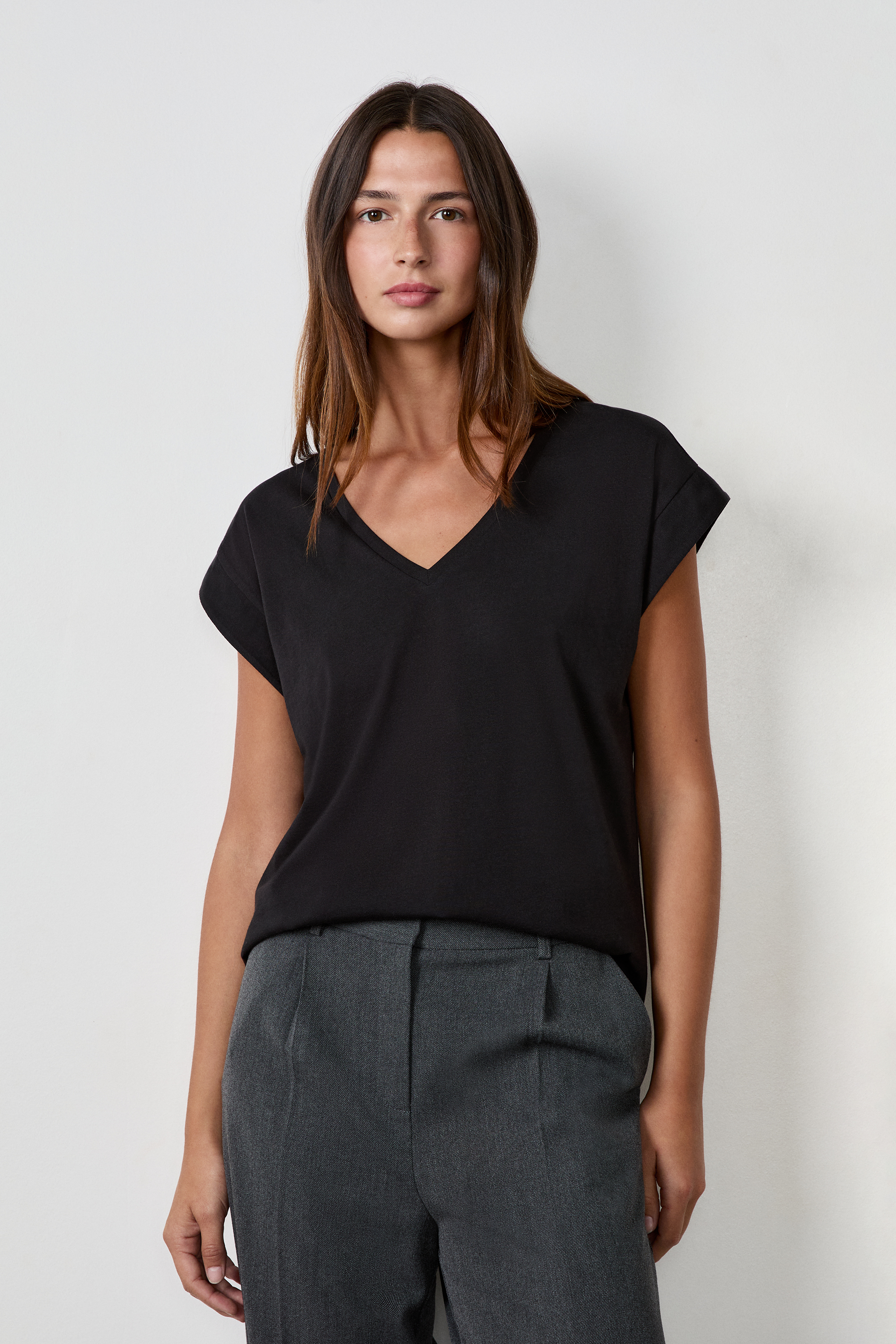V-neck T-shirt 100% Organic Cotton - T JOSS V - NOIR - ETAM