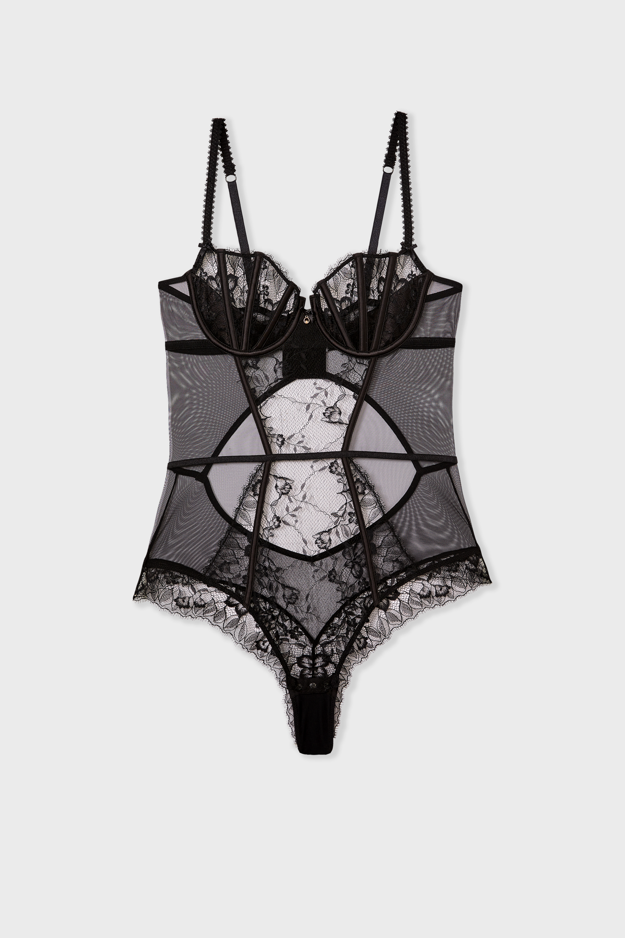 Lace and Satin Bodysuit - MASCARADE - NOIR - ETAM