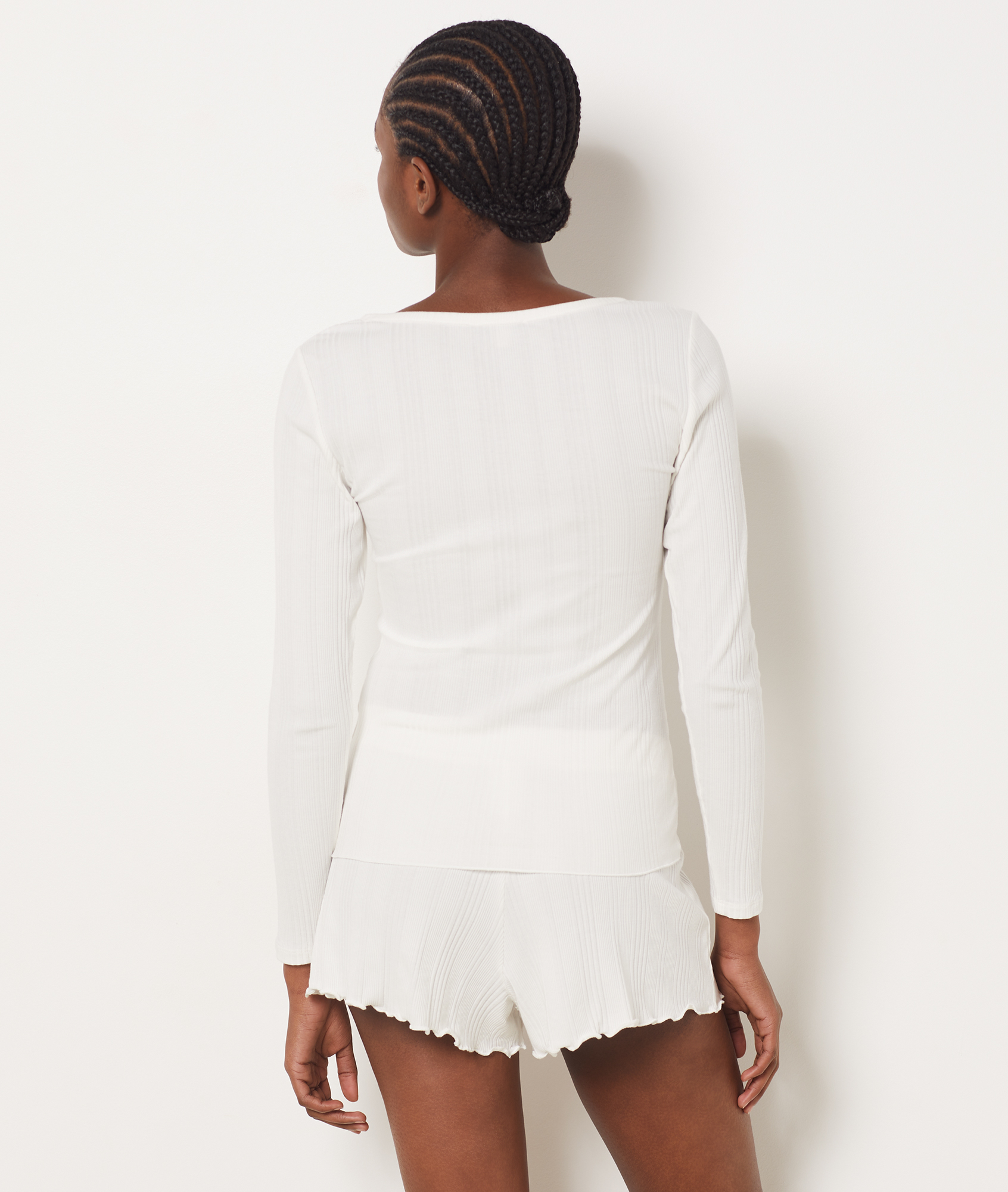 Long-sleeved T-shirt in Richelieu ribbed knit - COLY - BLANC - ETAM
