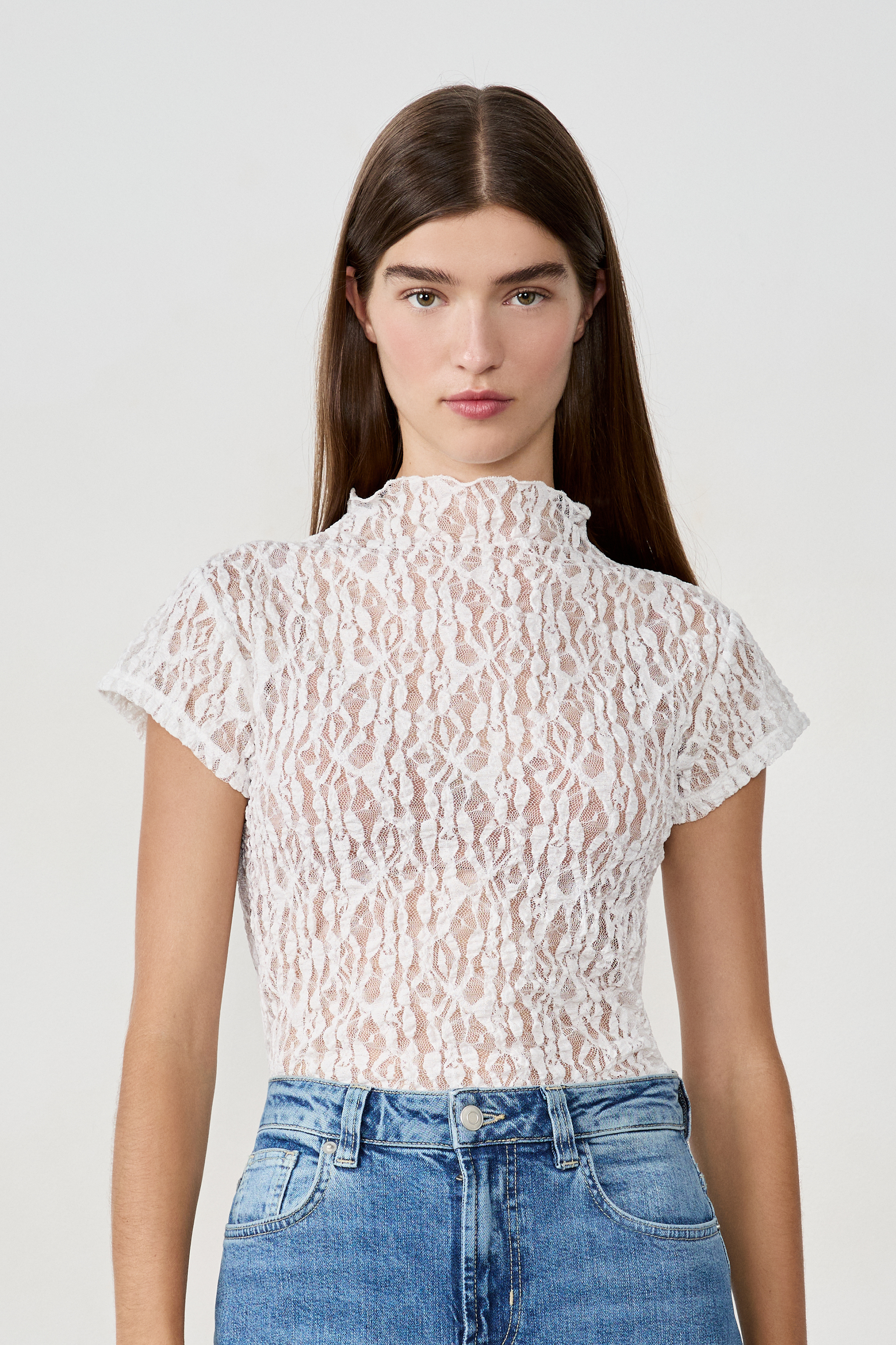 Sheer Lace T-shirt - JOY TSHIRT - ECRU - ETAM